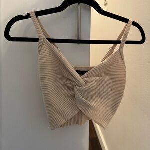 Lulu's Cream Ribbed Twist Front Crop Top